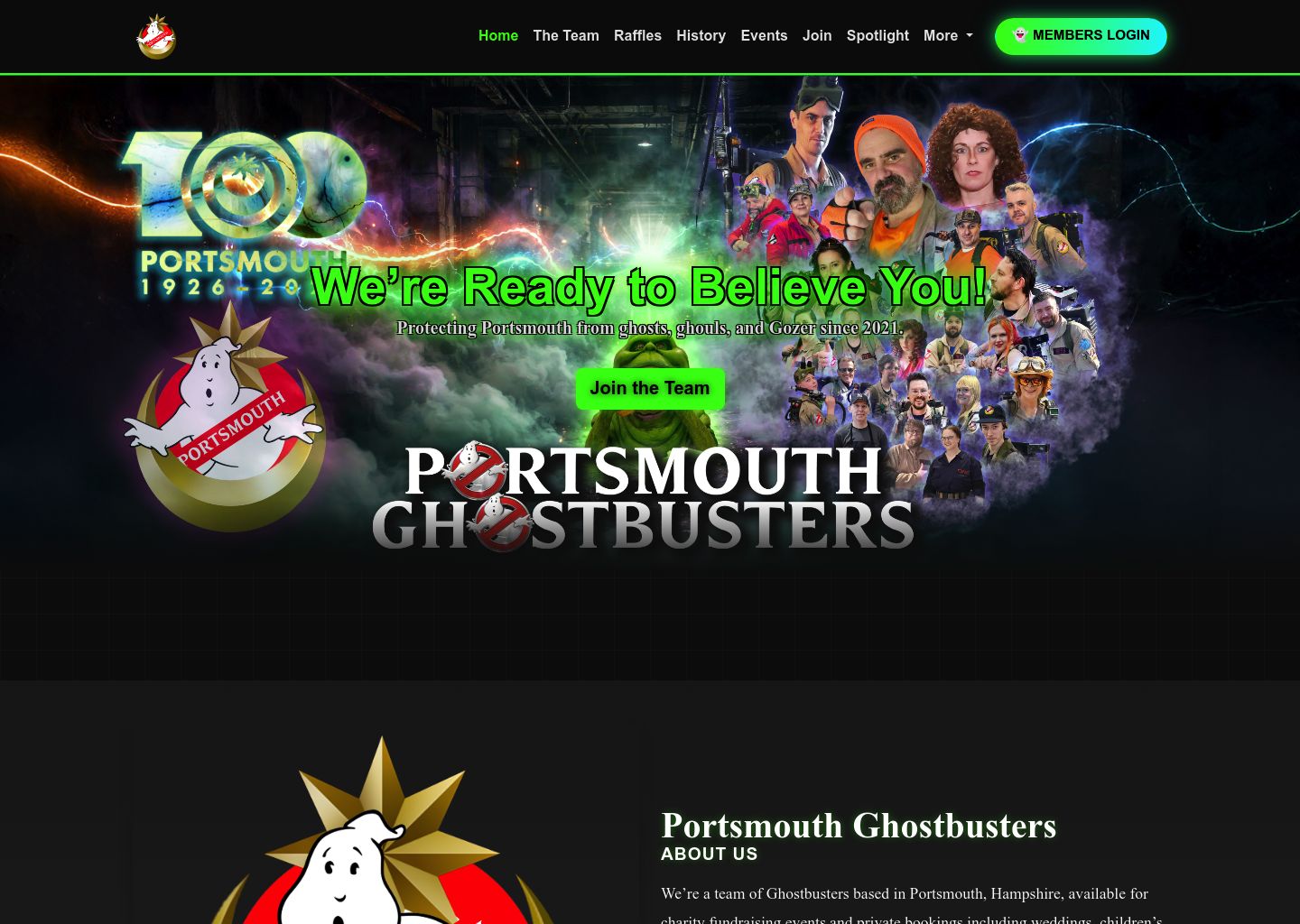 Screenshot of Portsmouth Ghostbusters homepage